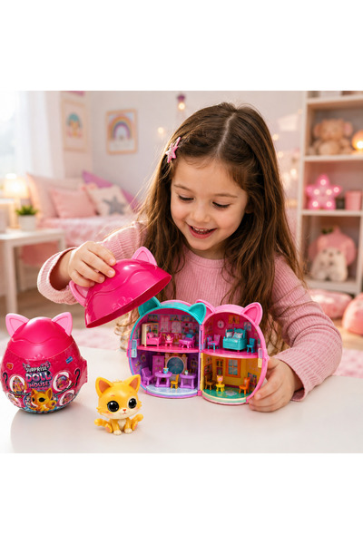 NOVAJOY Doll House Sürpriz Yumurta - Sürpriz Kedi Kulaklı Yumurta Oyun Evi Se...