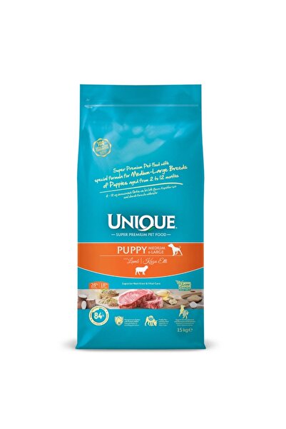 Unique Kuzu Etli Orta ve Büyük Irk Düşük Tahıllı Yavru Köpek Maması 15 Kg