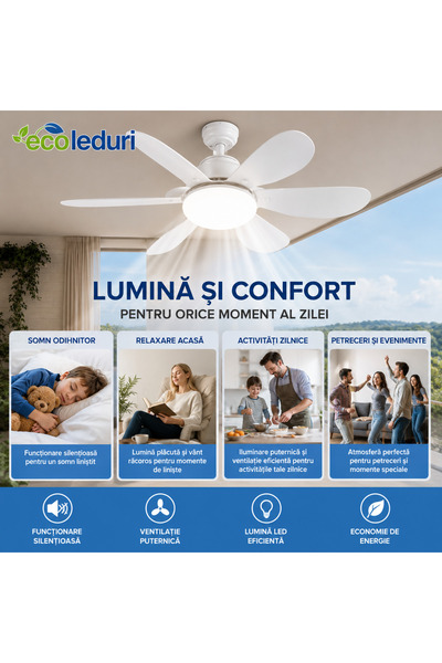 OEM Ventilator de tavan inteligent cu lumină LED și telecomandă