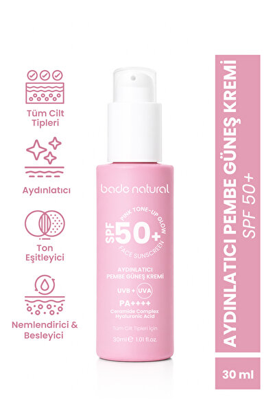 Bade Natural 50 Spf+ Aydınlatıcı Pembe Güneş Koruyucu Krem 30 ml