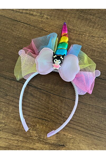 gülümse gel Kız Çocuk Kuromi Taç Unicorn Tek Boynuzlu At Parlak Simli Fiyonk ...