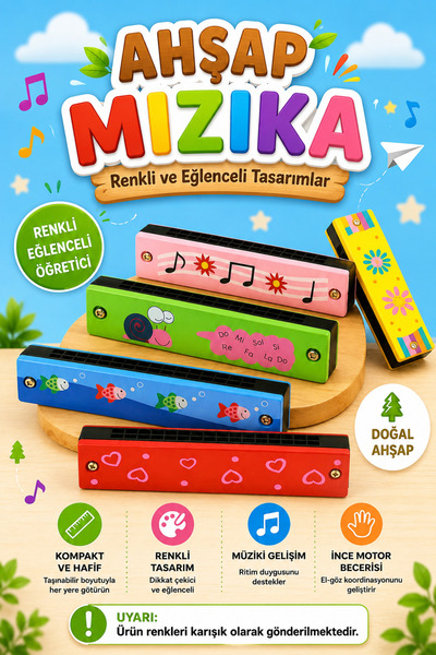 Circle Toys Ahşap Mızıka 1 Adet – Renkli Eğitici Çocuk Müzik Oyuncağı