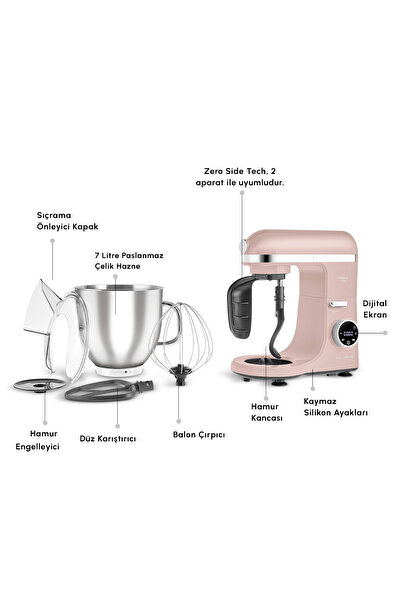 Karaca Mastermaid Chef Ultra D2000W Dijital Ekranlı Hamur Yoğurma Makinesi - Stand Mikser Rosegold 7L