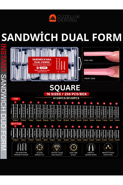 Güzellik Deposu Sandviç Tırnak İkili Dual Form Seti - 256 Adet 16 Boyut Sandw...