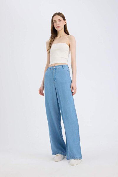 DeFacto Pull On Wide Leg Açık İndigo Kadın Jean Pantolon D8238AX/NM85