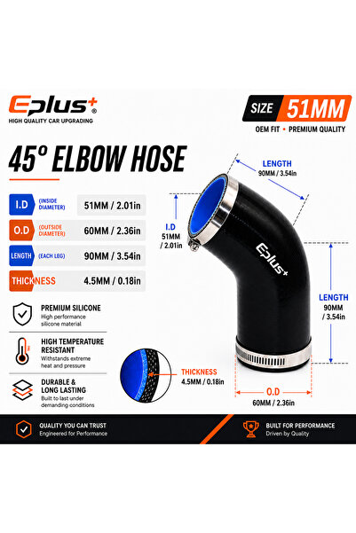 Choice11 ID 51MM Silica Gel Tube Universal Silicone Tubing Hose 45 Degrees Co...