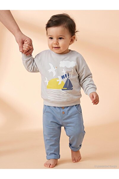 Civil Baby Kuş Baskılı 6-18 Ay Takım - Gri