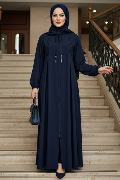 N.S NEVA STYLE Zippered Navy Blue Hijab Robe 45311L