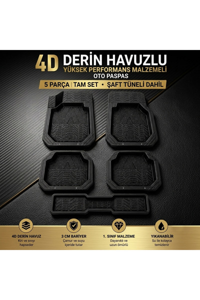 Wöbermann 4D Havuzlu Oto Paspas Tüm Araçlara Uygun Universal 5 Parça