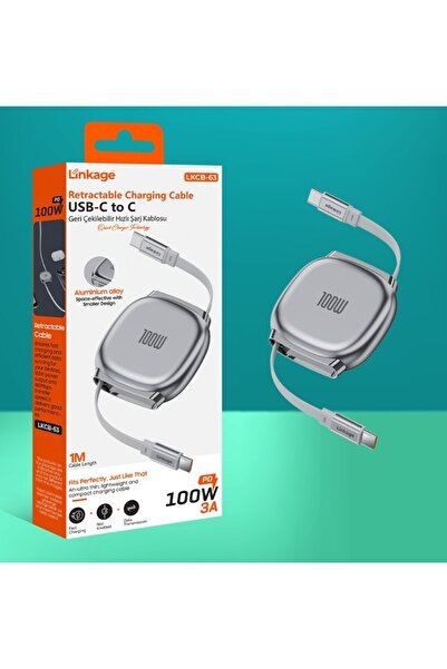 Linkage LKCB-63 PD 100W 3A, 1Metre USB-C’den C’ye Geri Çekilebilir Şarj Kablosu