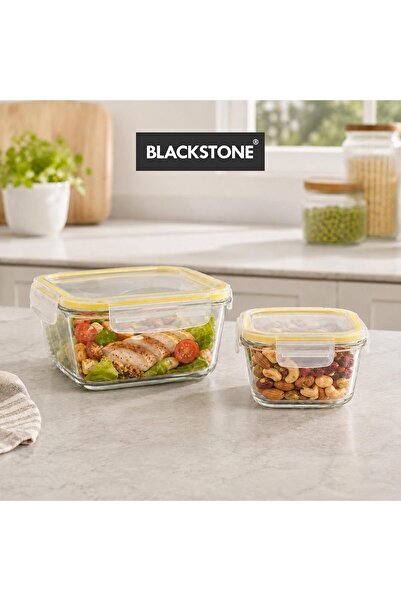 Blackstone Square Glass Food Storage Container, 2 Piece Set with Locking Lids...