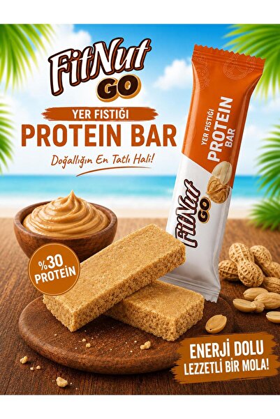 FitNut Şekersiz Yer Fıstıklı Protein Bar -12 Adetx 40 gr (sade-%30 Protein)