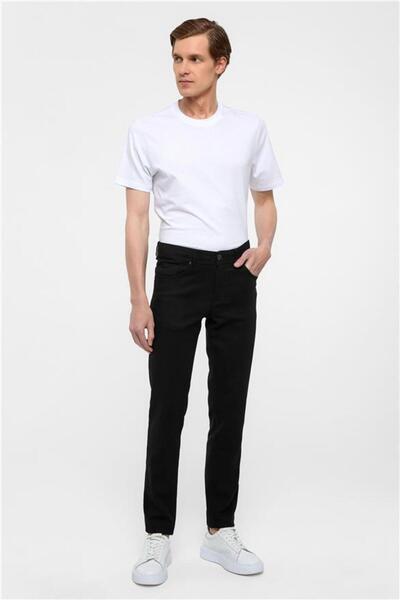 SÜVARİ Pantaloni Dobby negri slim cu 5 buzunare