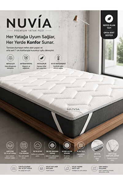 Zishome Nuvia 4 Tarafı Lastikli Kaptoneli Çift Kişilik Yatak Pedi & Şiltesi T...