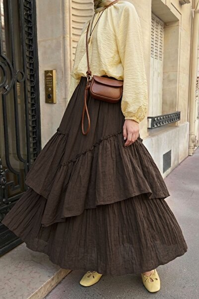 InStyle Gathered Layered Bitter Brown Voile Skirt
