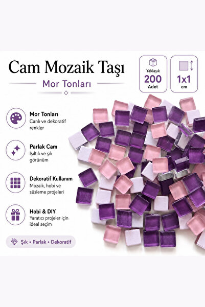 Vox Art Cam Mozaik Taşı 1*1cm 200 Adet Karışık Renkler (Mor)
