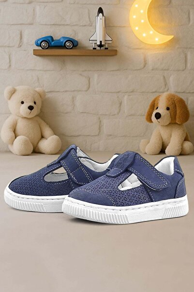 Rakerplus Bheem Genuine Leather Navy Blue Nubuck Velcro Baby Sneaker Sandals