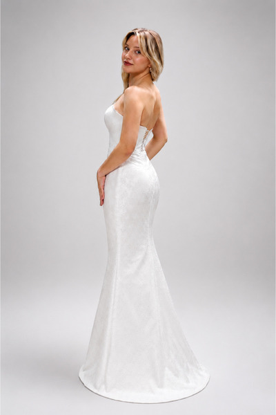 FİYPER Sparkling Lace Fish Cut White Dress