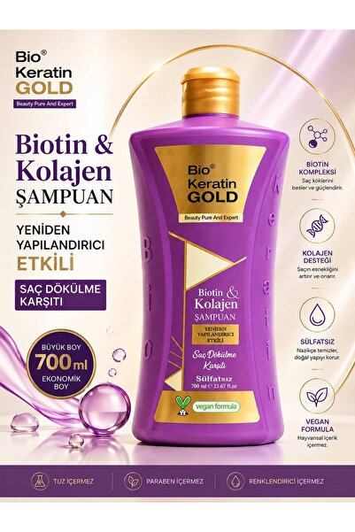Bio Keratin Gold Biotin & Kolajen Yeniden Yapılandırıcı Etkili Tuzsuz Şampuan...