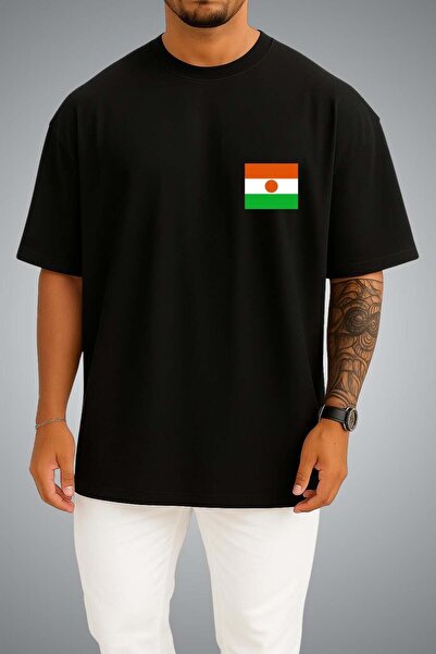 Bahriyeli Collection Oversize Niger Flag Pocket Printed Unisex T-Shirt