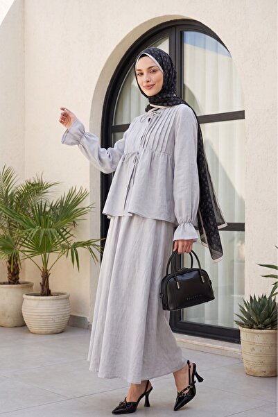 Modamorfo Linen Look Suit with Half Buttoned Sleeves, Elasticated Front, and ...