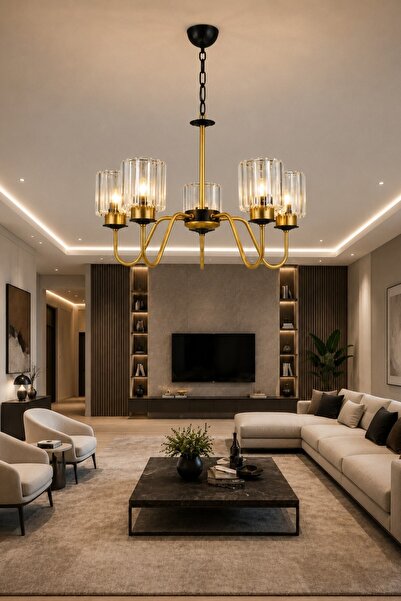 ESSLİGHT Lumina 5’li Eskitme Kristal Taşlı Salon Mutfak Yatak Odası Avizesi