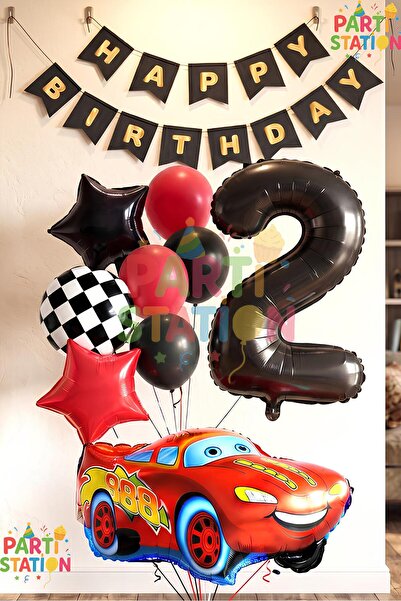 Parti Station Cars Şimşek Mcqueen Yarış Arabası Konsept 2 Yaş Balon Set Cars ...