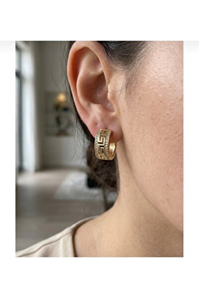XUPING JEWELRY KUYUMCU SERİ 14K RENGİ LABİRENT ZİRKON TAŞLI ÇELİK KÜPE