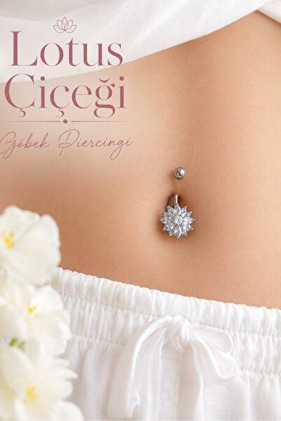 Sacce Scarves&Accessories Çelik Lotus Çiçeği Göbek Piercingi Gümüş Renkli