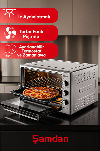 Şamdan 60 Lt. Çift Camlı Turbo İç Aydınlatmalı Zaman ve Isı Ayarlı Mini/Midi ...