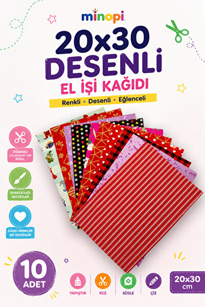 Minopi Desenli Elişi Kağıdı 10'lu Paket 10 Farklı Desen Elişi Kağıdı