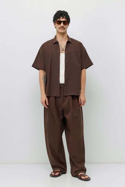 VAMOSCLO Relaxed Fit Oversize Shirt and Super Baggy Pants Set in Brown