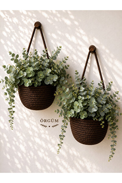 EGE ÖRGÜM Sepet Dekoratif 2'li Mini Organizer Mini Saksılık 12x10 Cm ( Bitkil...