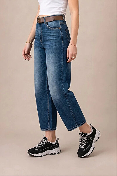 FlexiFit Yüksek Bel Baggy Jean Kot Pantolon Kahve Tint - Rahat Kesim Deri Kem...