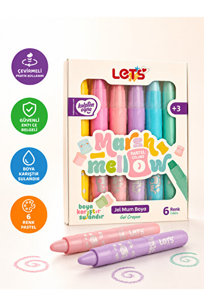 Lets Marshmallow Pastel 6’lı Yıkanabilir Jel Mum Boya – Kolay Temizlenir