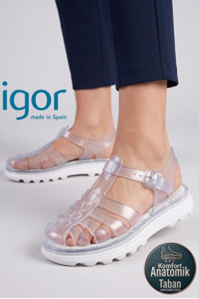 IGOR Vega Mc Women's White Transparent Sandals, with Transparent Plastic Buck...