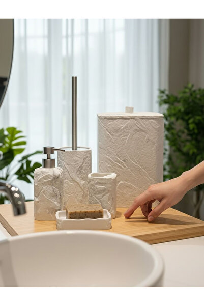 Onedekor 5 Parça Lüx Laduree Stonea Beyaz Silver Banyo Seti