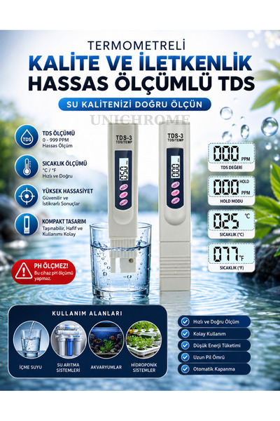 Unichrome Termometreli Kalite Ve Iletkenlik Hassas Ölçümlü Tds - Dijital Ölçü...