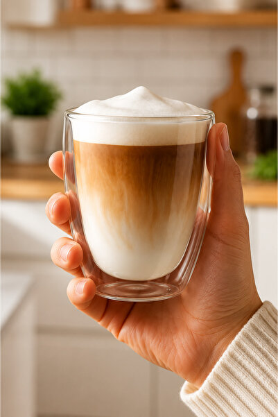 Ercazzo Çift Cidarlı Bardak Kahve Sunum Bardağı Latte Espresso Cam Bardak (1)