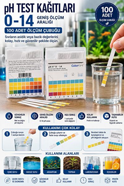 Genel Markalar pH Test Kağıtları / Test Kağıdı / pH Metre / pH 0-14 ölçer Kut...