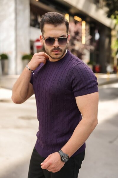 Generic Brand Men's Knitted Pattern Crew Neck Knitwear T-Shirt - 100% Cotton ...