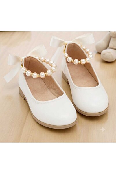PATİK BEBE Babet ortopedice elegante pentru fete, culoare albă, cu perle la g...