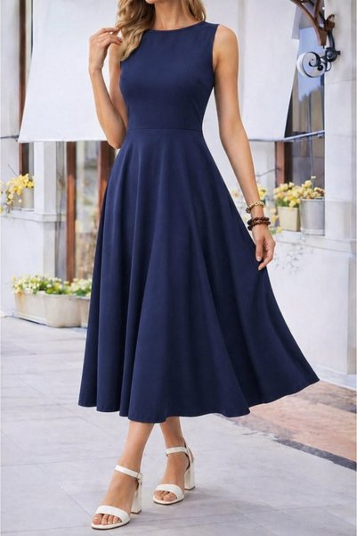 Generic Brand Women's Off-The-Shoulder Boat Neck Kiloş Midi Viscose Dress