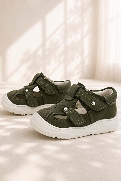 Rakerplus Genuine Leather Velcro Khaki Green Baby Sandals