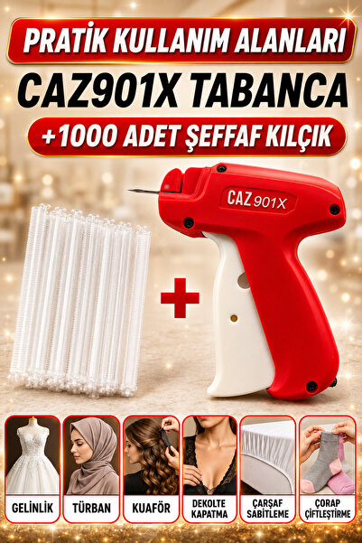 CADY CAZ Türban Gelinlik Tabancası(901X) ve 1000 adet(10 Soket) 5mm Naylon Kı...