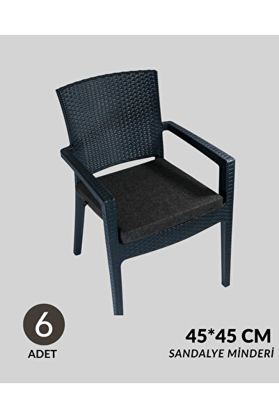 SOWSO Gri Sünger Sandalye Minderi 6 Adet Keten Kumaş 45*45 Cm FÜME