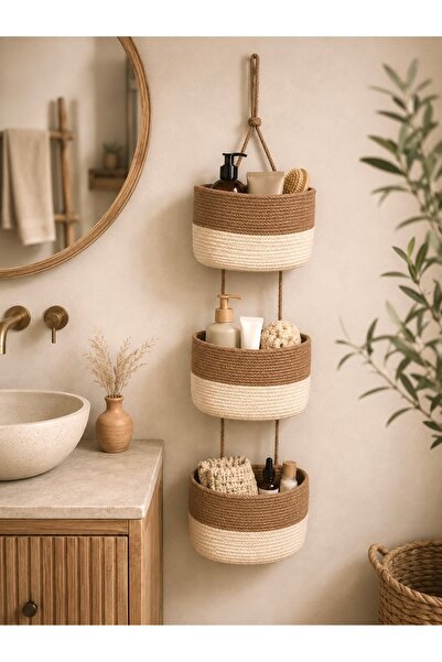 afralya home Coș organizator de baie cu 3 umerase, coș din răchită,