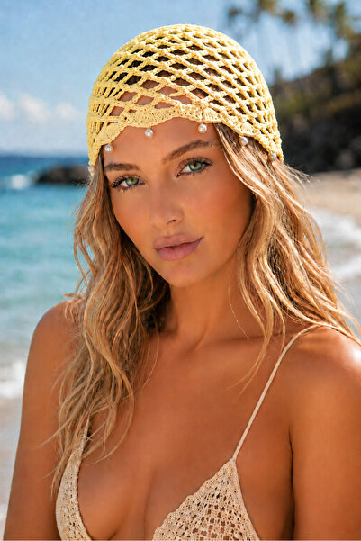 TOM COMPANY Light Yellow-Pearl Embroidered Knitted Bohemian Hair Accessory Me...