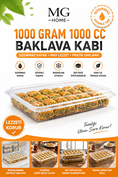 VENON ⭐ 10 Adet⭐1000 Cc BAKLAVA Sızdırmaz Kap Şeffaf Buzdolabı Saklama Kabı D...