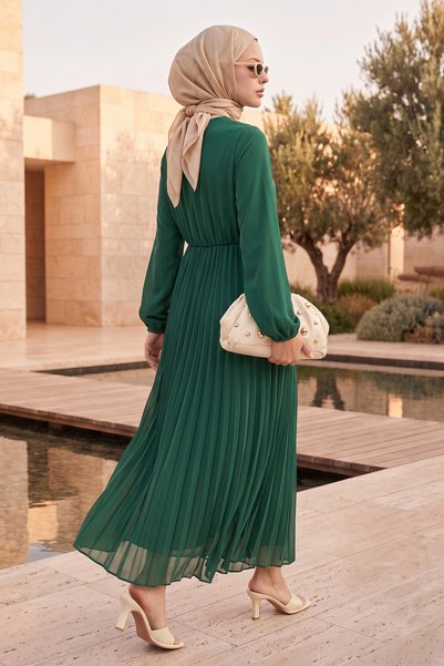 InStyle Rochie din Sifon Limelda plisata - Verde Smarald